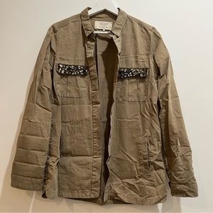 Zara Green Embelished Pocket Shirt Jacket